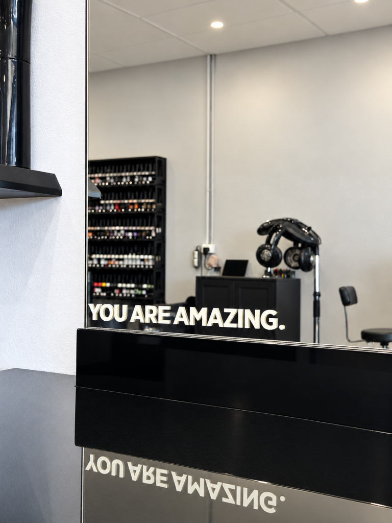 Salon mirror with the words You are amazing