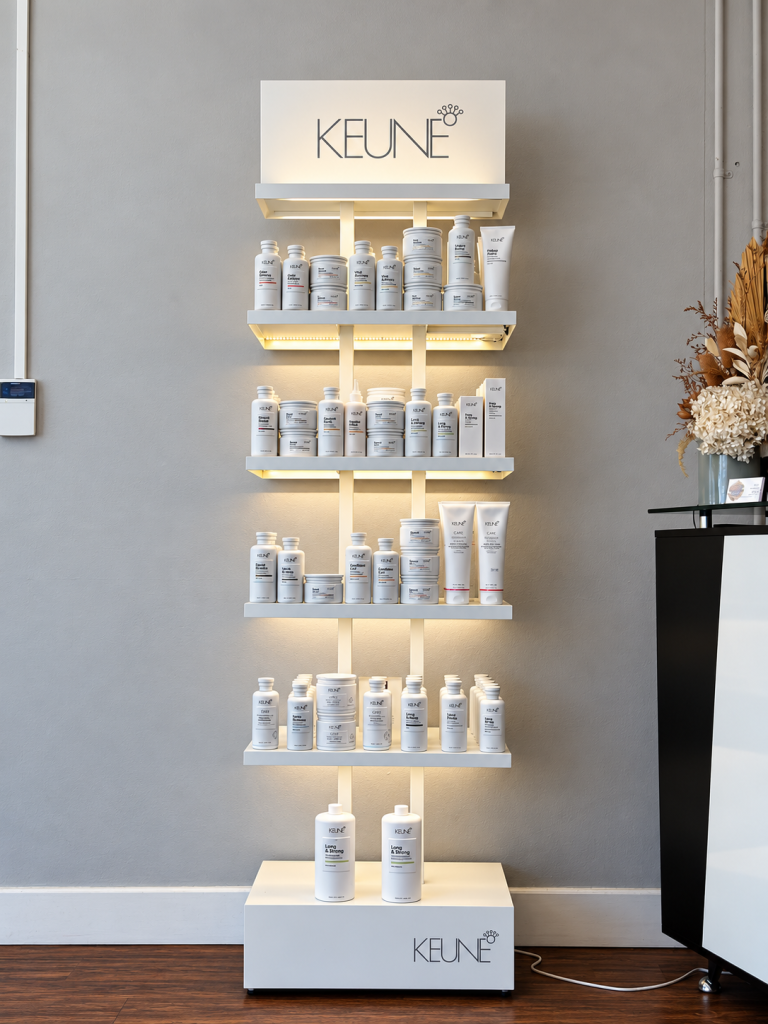 Keune haircare product display at Hair Envy Wallacia